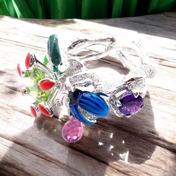 Christian Dior Milly Carnivora Epinosa 18k Gold Diamond Peridot Tourmaline Ring - Picture 2 of 12